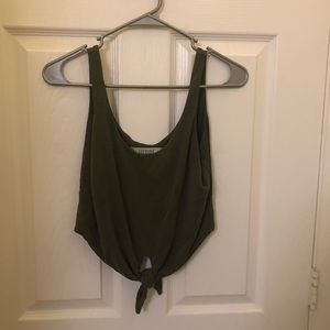 Olive Green Tie Front Crop Tank
